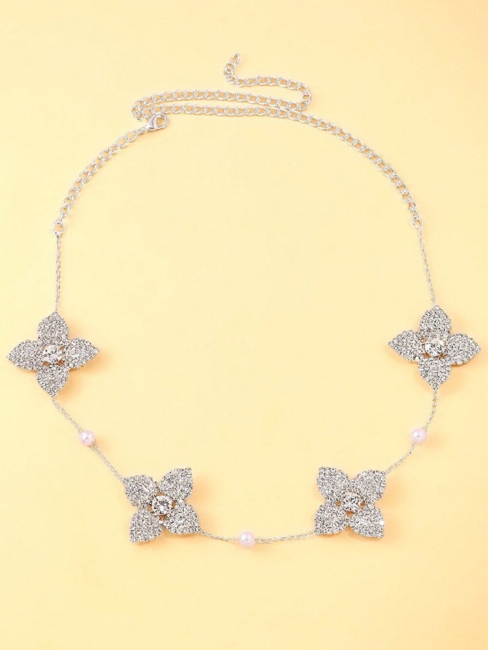 Silver Elegant Women's -Color Rhinestone Flower Pendant Necklace - Picture 2 of 5